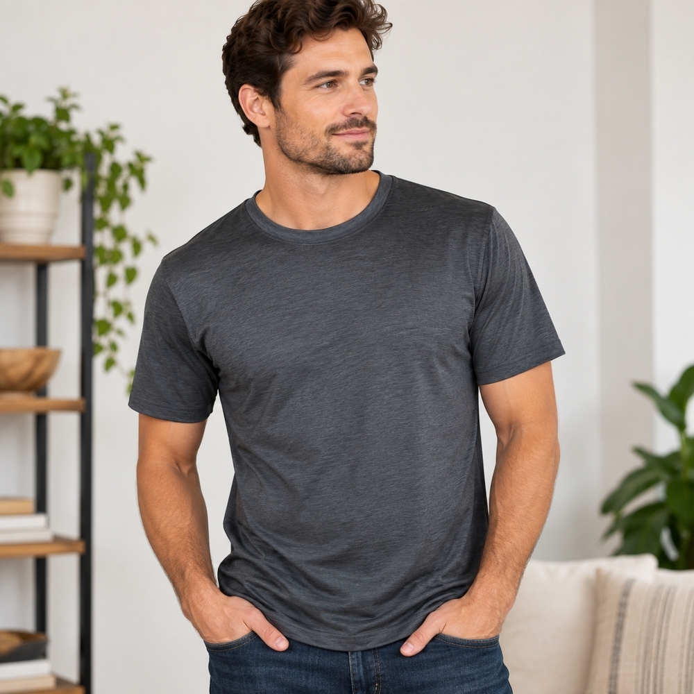 Real Essentials Mens L Active Dry-Fit Moisture Wicking Stretch T-Shirt Gray NWOT
